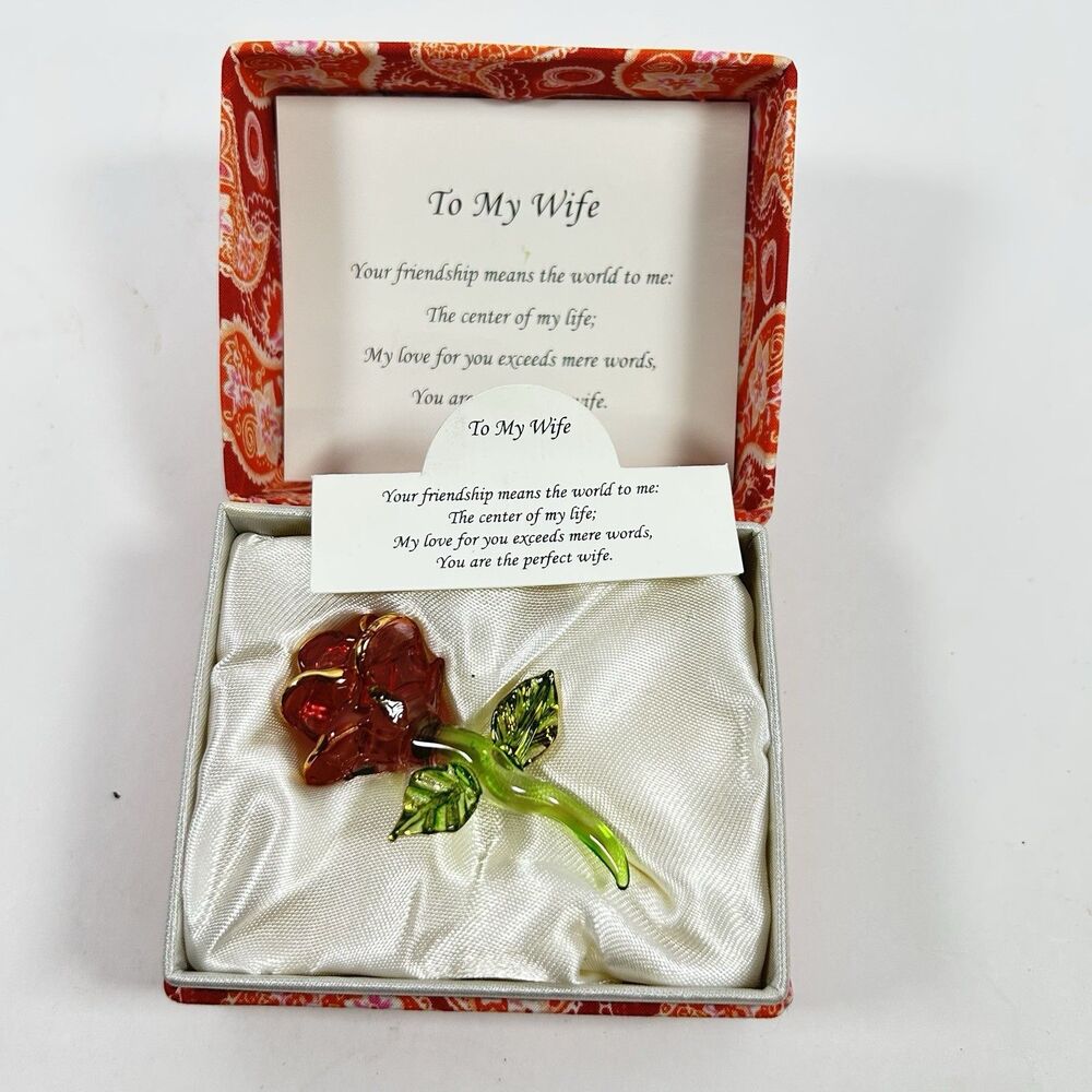Glass Baron To My Wife Mini Glass Red Rose Figurine Gift Boxed Poem Card